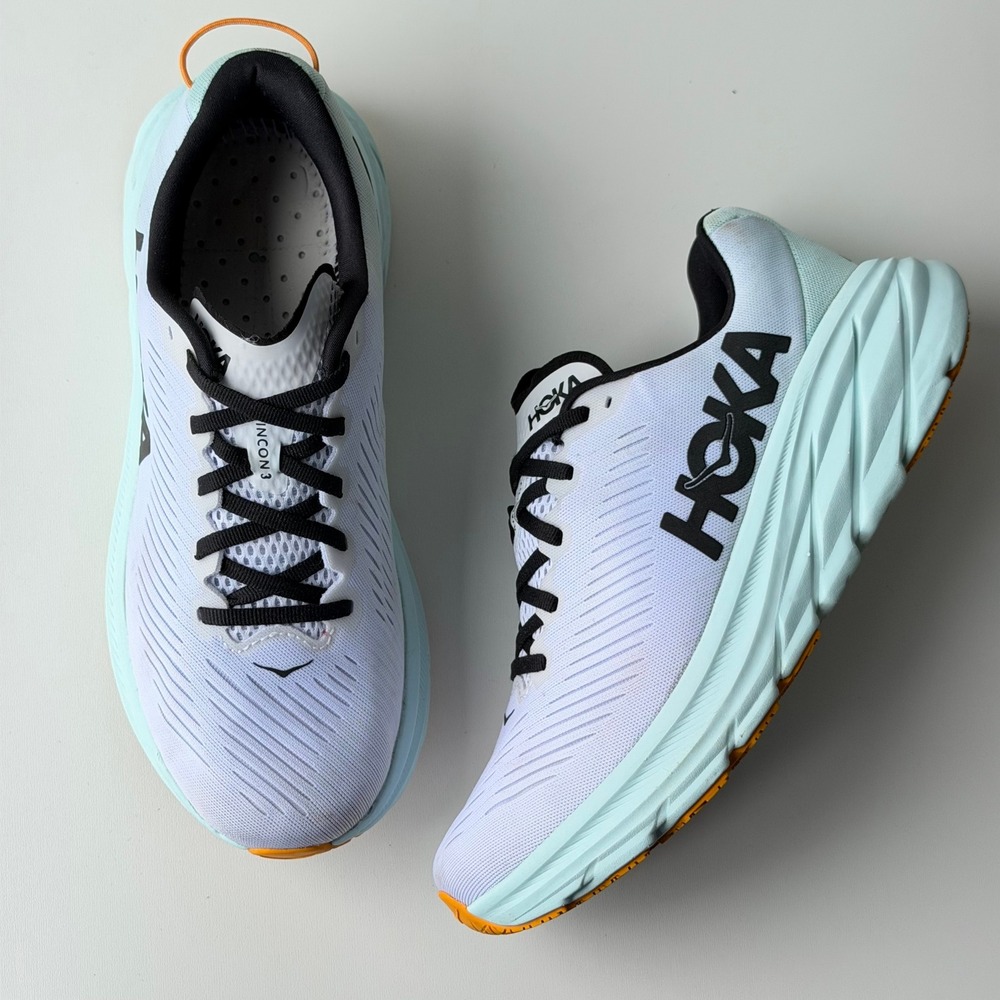 HOKA Rincon 3 Womens 7 2E Wide Blue Glass Cushion Comfort Road Running Shoes Gym